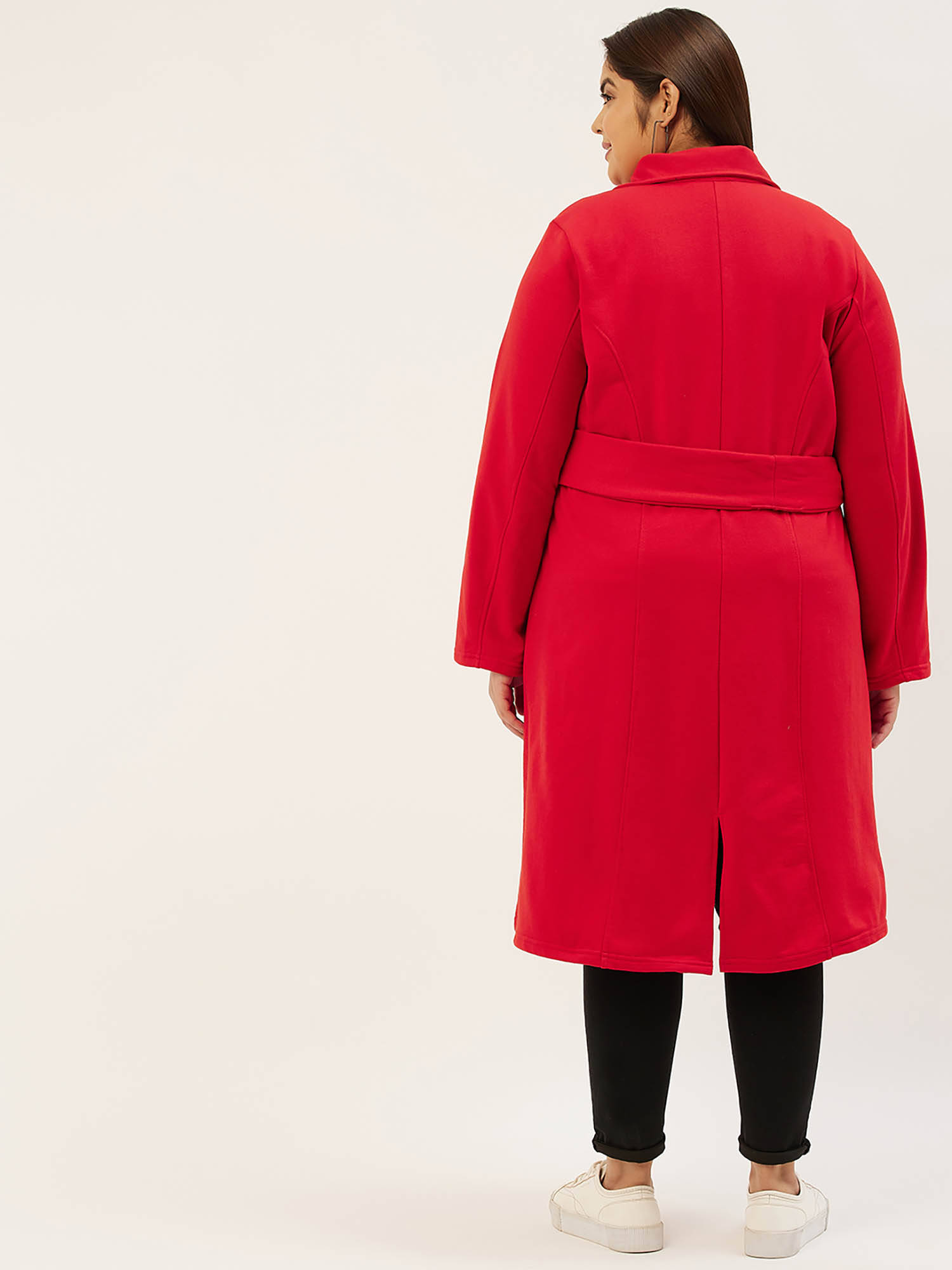 Buy theRebelinme Plus Size Womens Red Solid Color Longline Coat