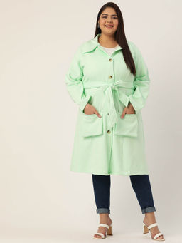 theRebelinme - Plus Size Womens Sea Green Solid Color Longline Coat (Set of 2)
