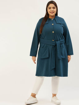 theRebelinme - Plus Size Womens Teal Solid Color Longline Coat (Set of 2)