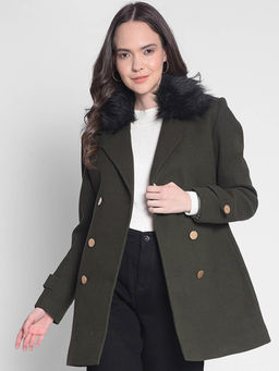 CRIMSOUNE CLUB - Women's Olive Double-Breasted Overcoat