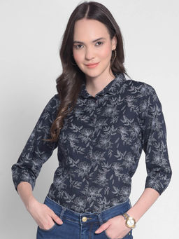 CRIMSOUNE CLUB - Women's Navy Blue Floral Shirt