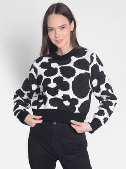 CRIMSOUNE CLUB - Women's Black Printed Crop Length Sweater