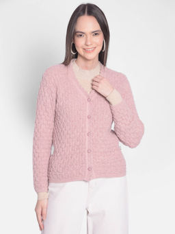 CRIMSOUNE CLUB - Women's Pink Self Design Cardigan