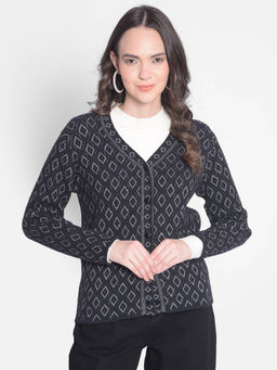 CRIMSOUNE CLUB - Women's Black Self Design Cardigan