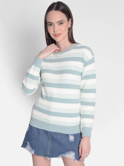 CRIMSOUNE CLUB - Women's Green Striped Sweater