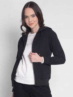 CRIMSOUNE CLUB - Women's Black Hooded Front-Open Jacket