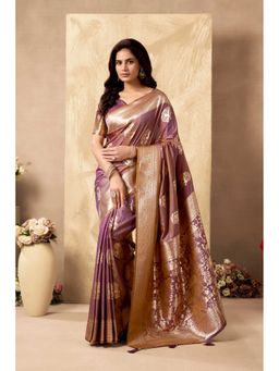 Dress & Dazzle - Plum Pink Banarsi Woven Saree with Unstitched Blouse