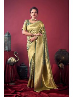 Dress & Dazzle - Bottle Green Silk Woven Saree with Unstitched Blouse