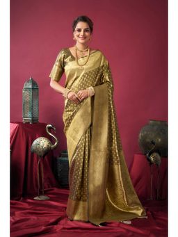 Dress & Dazzle - Garden Green Silk Woven Saree with Unstitched Blouse