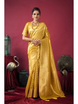 Dress & Dazzle - Sunflower Yellow Silk Woven Saree with Unstitched Blouse