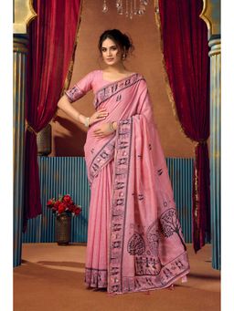 Dress & Dazzle - Candy Pink Handloom Woven Saree with Unstitched Blouse