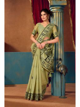 Dress & Dazzle - Cardamom Green Woven Saree with Unstitched Blouse