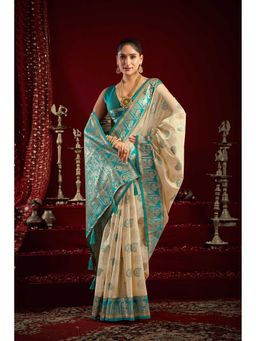 Dress & Dazzle - Beige Woven Saree with Unstitched Blouse