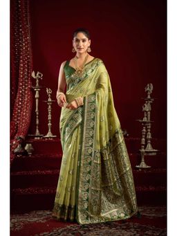 Dress & Dazzle - Leaf Green Woven Saree with Unstitched Blouse