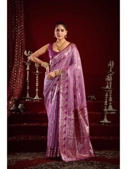 Dress & Dazzle - Light Purple Woven Saree with Unstitched Blouse