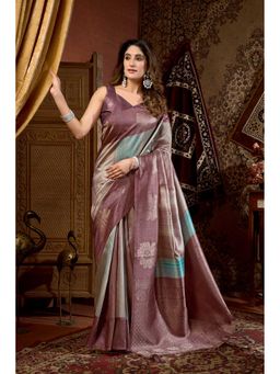 Dress & Dazzle - Brown Silk Woven Saree with Unstitched Blouse