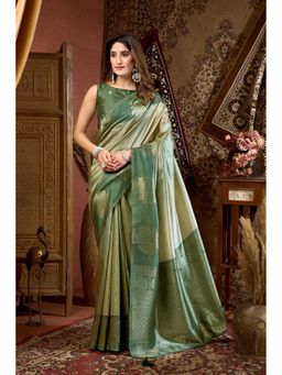 Dress & Dazzle - Woven Green Silk Woven Saree with Unstitched Blouse