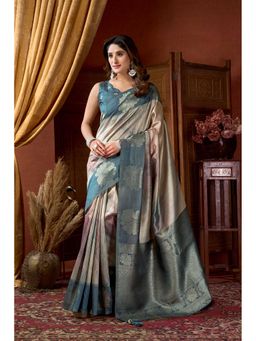 Dress & Dazzle - Woven Grey Silk Woven Saree with Unstitched Blouse
