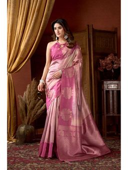 Dress & Dazzle - Woven Pink Silk Woven Saree with Unstitched Blouse