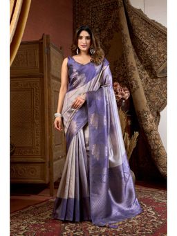 Dress & Dazzle - Woven Purple Silk Woven Saree with Unstitched Blouse