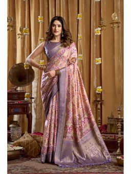 Dress & Dazzle - Light Mauve Silk Woven Saree with Unstitched Blouse