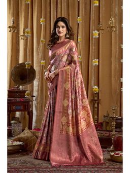 Dress & Dazzle - Light Pink Silk Woven Saree with Unstitched Blouse