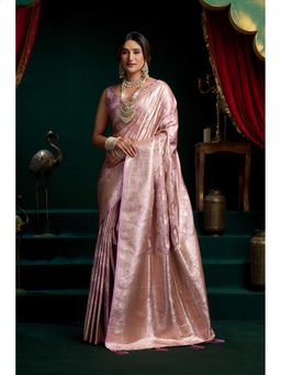 Dress & Dazzle - Onion Pink Banarsi Woven Saree with Unstitched Blouse