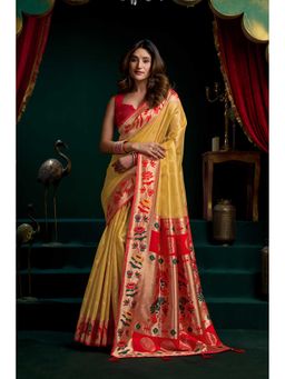 Dress & Dazzle - Light Mustard Woven Saree with Unstitched Blouse
