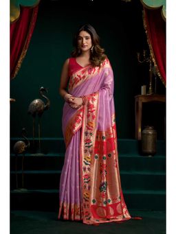 Dress & Dazzle - Light Purple Woven Saree with Unstitched Blouse