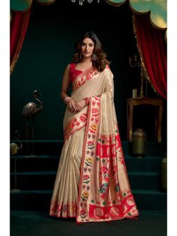 Dress & Dazzle - Vanilla Cream Woven Saree with Unstitched Blouse