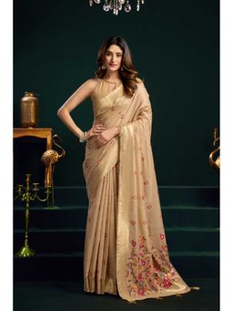 Dress & Dazzle - Dark Beige Handloom Woven Saree with Unstitched Blouse
