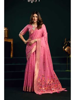 Dress & Dazzle - Petal Pink Handloom Woven Saree with Unstitched Blouse