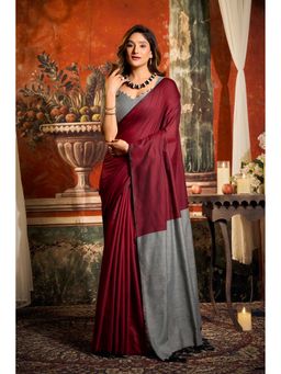 Dress & Dazzle - Deep Maroon Silk Saree with Unstitched Blouse