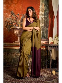 Dress & Dazzle - Henna Green Silk Saree with Unstitched Blouse