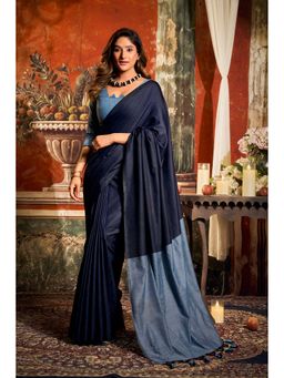 Dress & Dazzle - Navy Blue Silk Saree with Unstitched Blouse