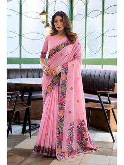 Dress & Dazzle - Baby Pink Handloom Woven Saree with Unstitched Blouse