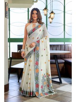 Dress & Dazzle - Ivory White Handloom with Unstitched Blouse