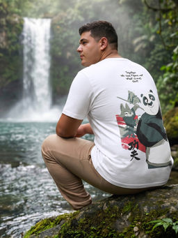 Bewakoof - Kung Fu Panda Men's White The Real Warrior Graphic Printed Plus Size T-shirt