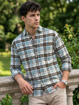 Bewakoof - Men's Porcelain Green Checked Shirt