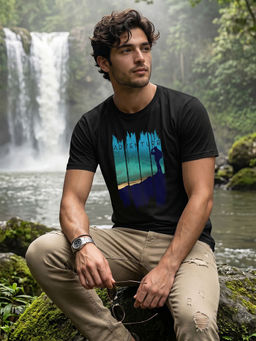Bewakoof - Men's Black Adventure Time Graphic Printed T-shirt