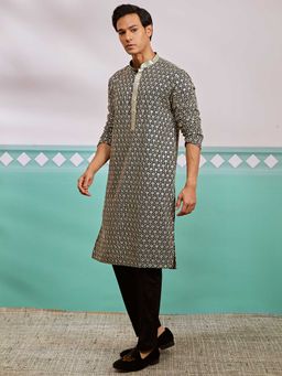 Vastramay - Men Black Embroidered Rayon Kurta With Pyjama