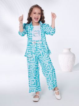 Mini Stitch - All Over Printed Co-Ord- Blue (Set of 3)