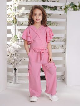 Mini Stitch - Wrap Style Solid Co-Ord- Pink (Set of 3)