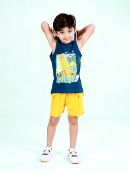 KiddoPanti - Boys Cotton Sleeveless Printed Tee and Cargo Shorts Blue (Set of 2)