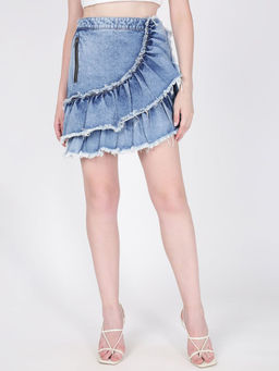 Bene Kleed - Women Blue Tiered Denim Skirt
