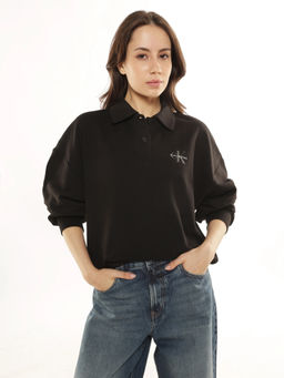 Calvin Klein - Relaxed Fit Cotton Polo Collar Black Sweatshirt