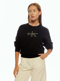 Calvin Klein - Relaxed Fit Cotton Crew Neck Black Sweatshirt