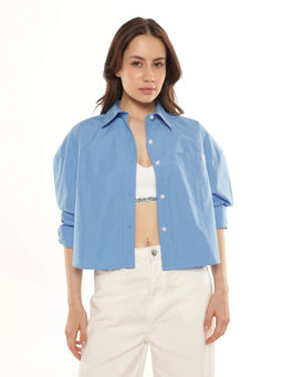 Calvin Klein - Blue Cotton Collar Neck Shirt