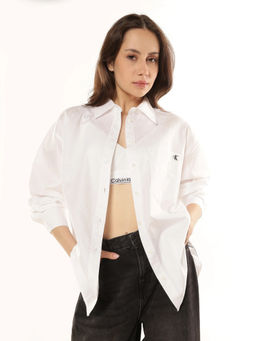 Calvin Klein - White Cotton Collar Neck Printed Shirt