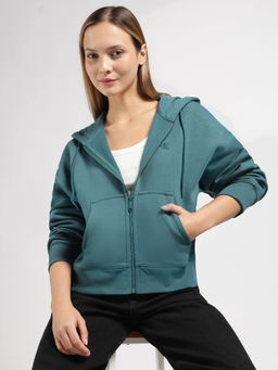 Calvin Klein - Relaxed Fit Cotton Hooded Neck Teal Hoodie